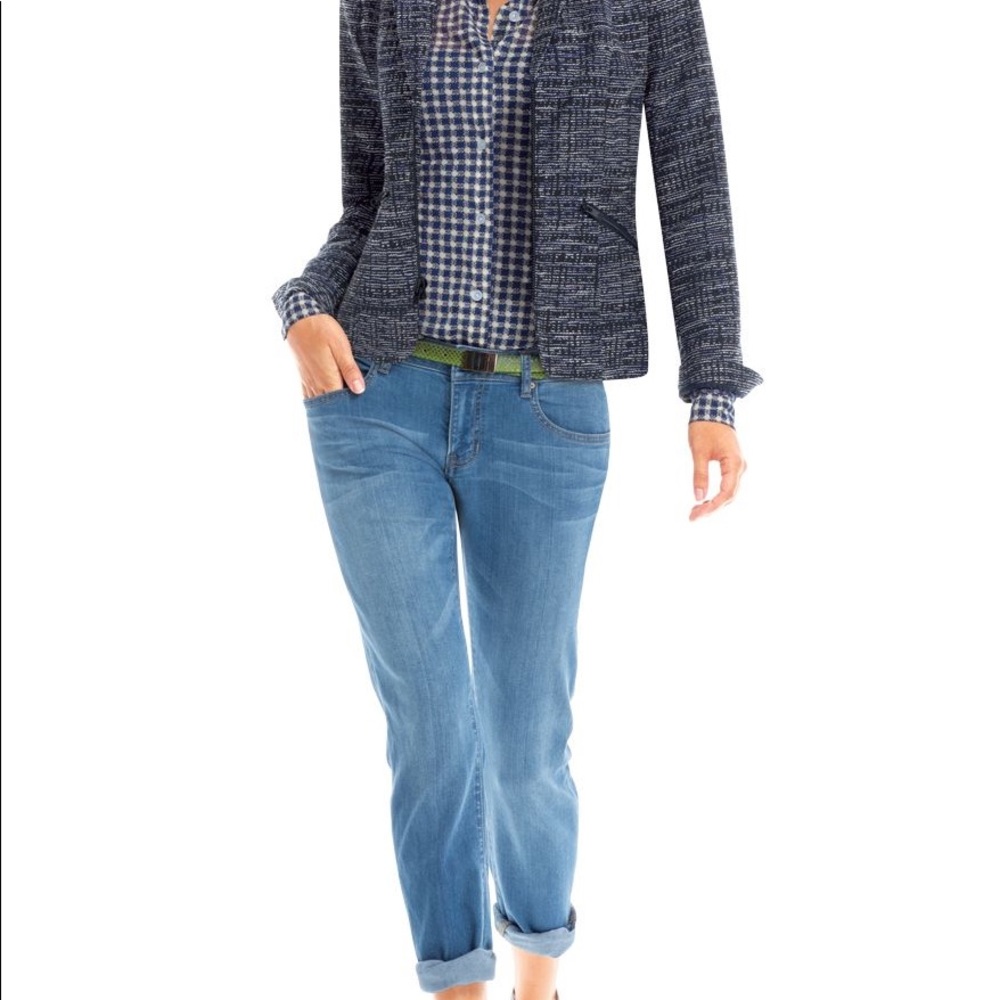 Cabi Sheer Navy Check Pattern Button Down Shirt - image 3